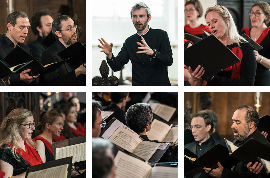 Photo collage of Cambridge Chorale in concert